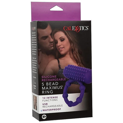 Silicone 12 Functions Rechargeable 5 Bead Maximus Cock Ring - Vibrating Cock Rings