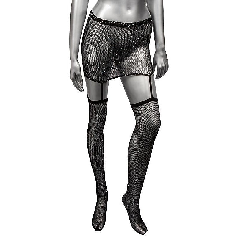 Radiance One Piece Plus Size Garter Skirt With Thigh Highs - Fishnet and Thigh Highs