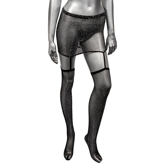 Radiance One Piece Size Garter Skirt With Thigh Highs - Fishnet and Thigh Highs