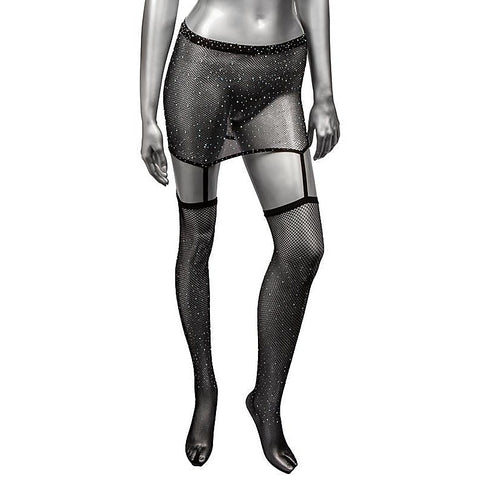 Radiance One Piece Plus Size Garter Skirt With Thigh Highs - Fishnet and Thigh Highs