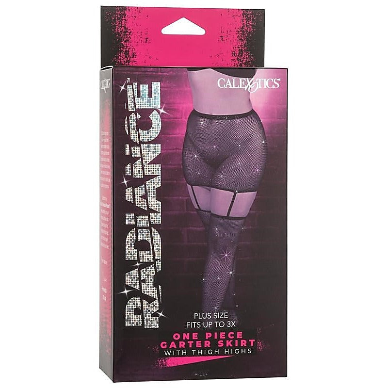 Radiance One Piece Plus Size Garter Skirt With Thigh Highs - Fishnet and Thigh Highs