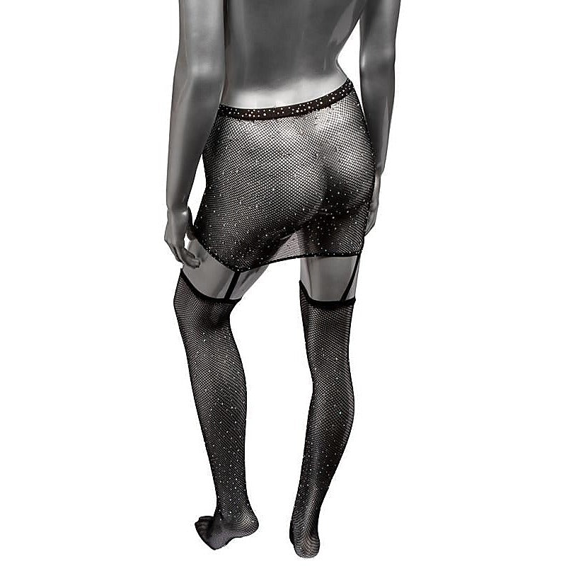 Radiance One Piece Plus Size Garter Skirt With Thigh Highs - Fishnet and Thigh Highs