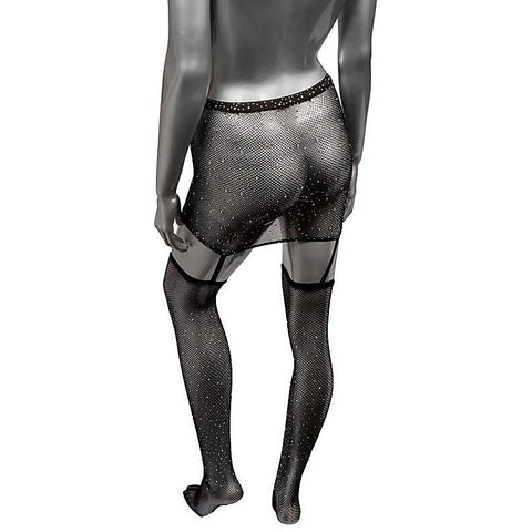 Radiance One Piece Plus Size Garter Skirt With Thigh Highs - Fishnet and Thigh Highs