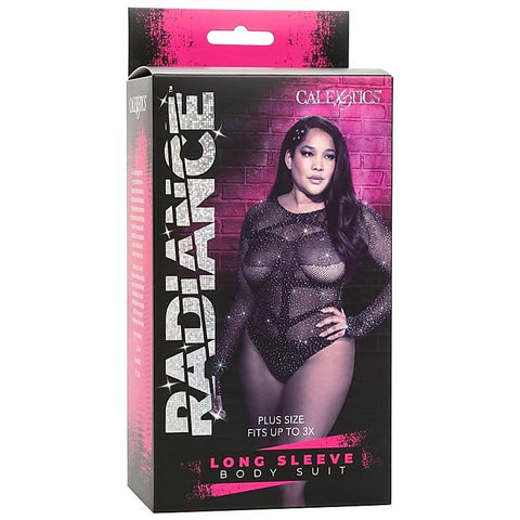 Radiance Plus Size Long Sleeve Mesh Bodysuit And Thong - Teddies and Bodysuits