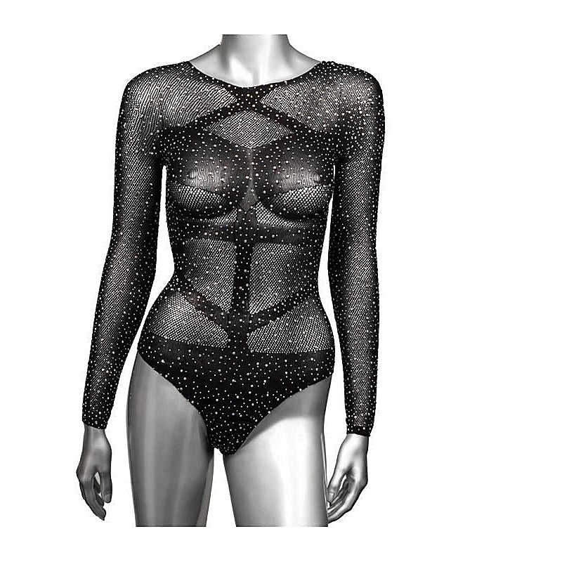 Radiance Plus Size Long Sleeve Mesh Bodysuit And Thong - Teddies and Bodysuits