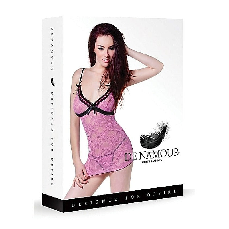 De Namour Pink/Black Babydoll & G-String by Shots Toys - Babydolls and Chemises