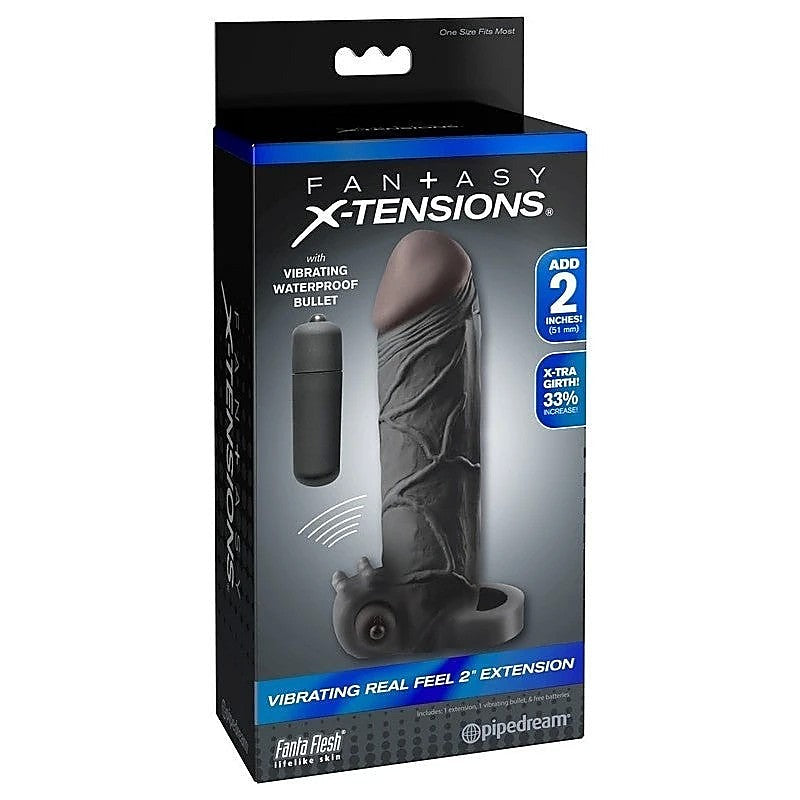 Fantasy X-Tensions Vibrating Real Feel 2 Inch Cock Extension - Pumps, Extenders and Sleeves