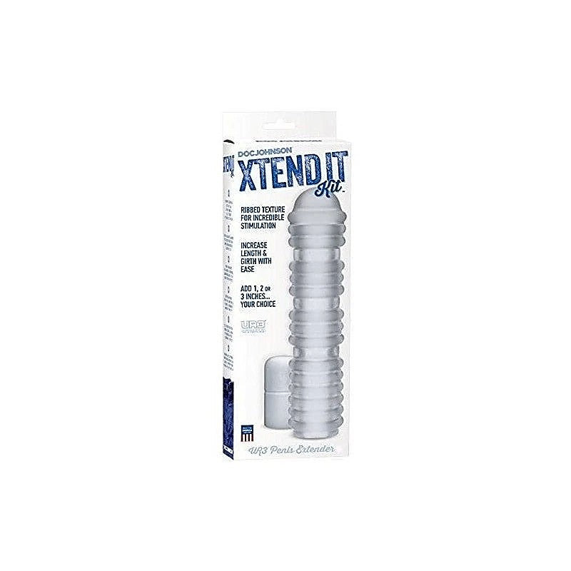 Xtend It Ribbed Frost Penis Extender Kit by Doc Johnson - Pumps, Extenders and Sleeves