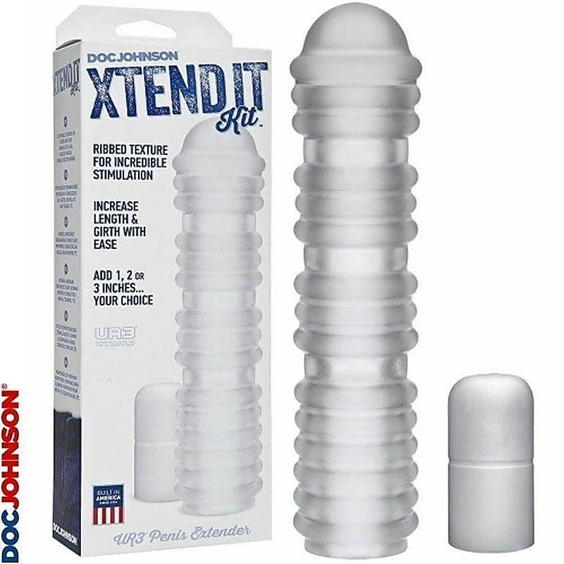 Xtend It Ribbed Frost Penis Extender Kit by Doc Johnson - Pumps, Extenders and Sleeves