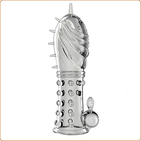 BDStyle Sensual Bliss Vibrating Crystal Penis Sleeve with Battery Power - Pumps, Extenders and Sleeves