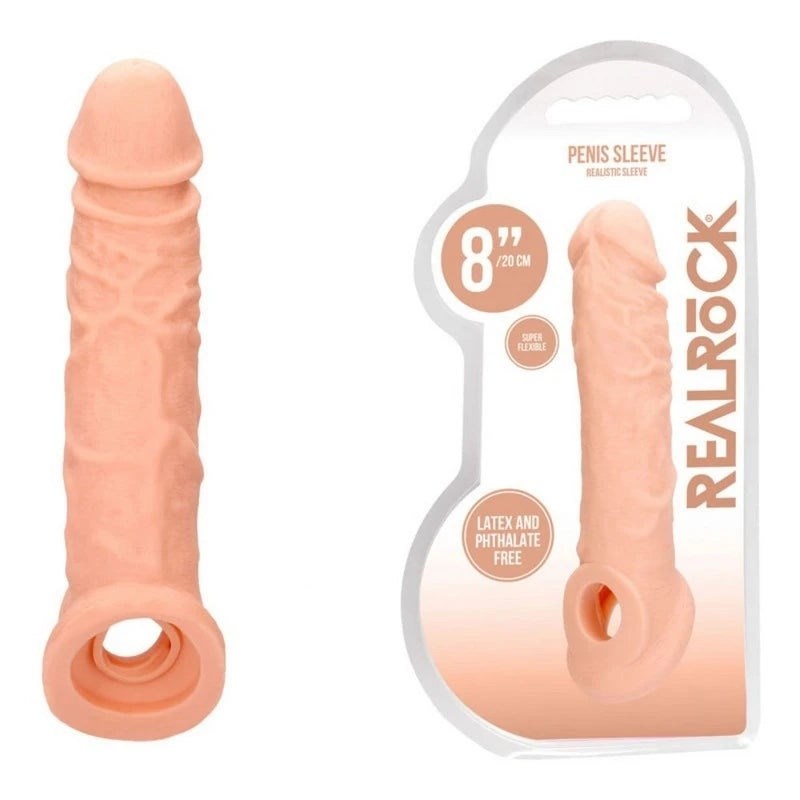 Shots Toys REALROCK 8 Realistic Penis Extender with Ring 8 Inch Length - - Penis Sleeves and Extenders