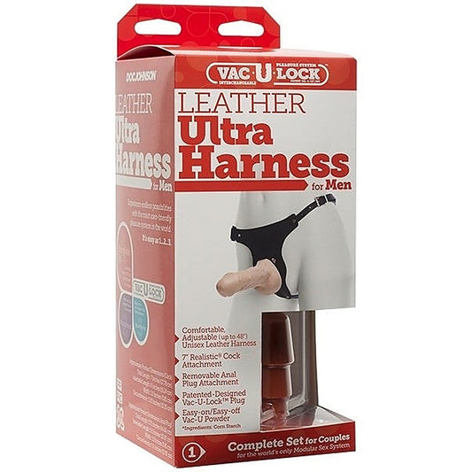Vac-U-Lock Leather Strap-On for Men by Doc Johnson - Strap On Sextoys