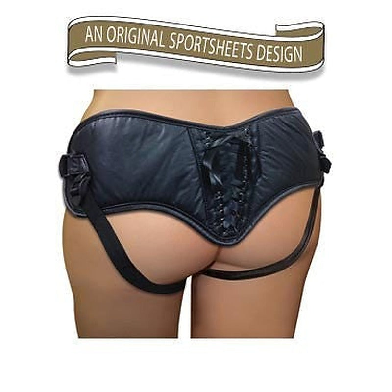 Plus Size Black PVC Corsette Strap-On by Sportsheets - Strap On Sextoys