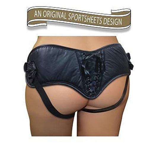 Plus Size Black PVC Corsette Strap-On by Sportsheets - Strap On Sextoys