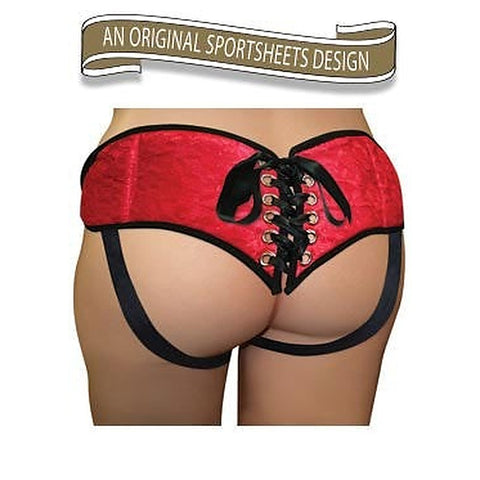 Plus Size Red Lace with Satin Corsette Strap-On - Strap On Sextoys