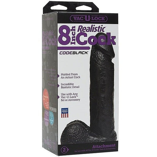Vac-U-Lock Code Black 8 Inch Realistic Cock by Doc Johnson - Strap On Sextoys