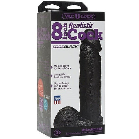 Vac-U-Lock Code Black 8 Inch Realistic Cock by Doc Johnson - Strap On Sextoys