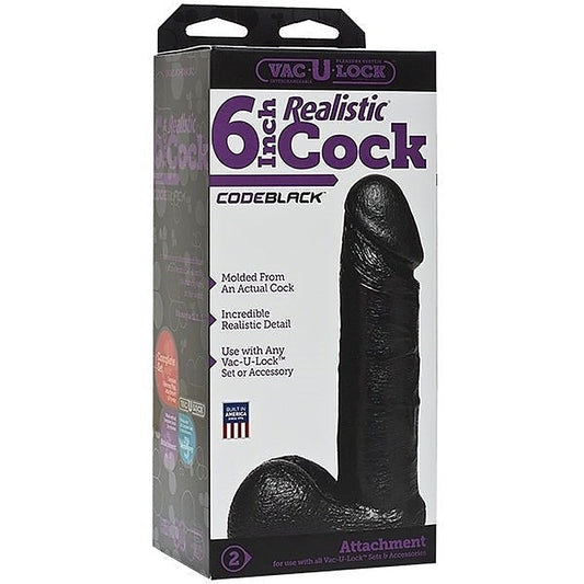 Vac-U-Lock Code Black 6 inch Realistic Cock by Doc Johnson - Strap On Sextoys