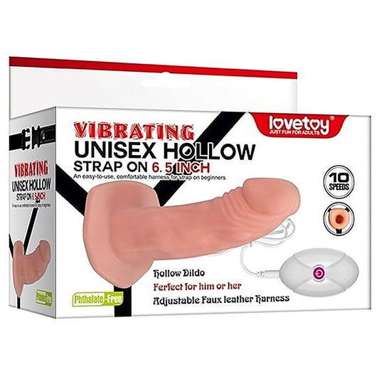 Vibrating Unisex Hollow Strap-On 6.5 inch by Lovetoy - Strap On Sextoys