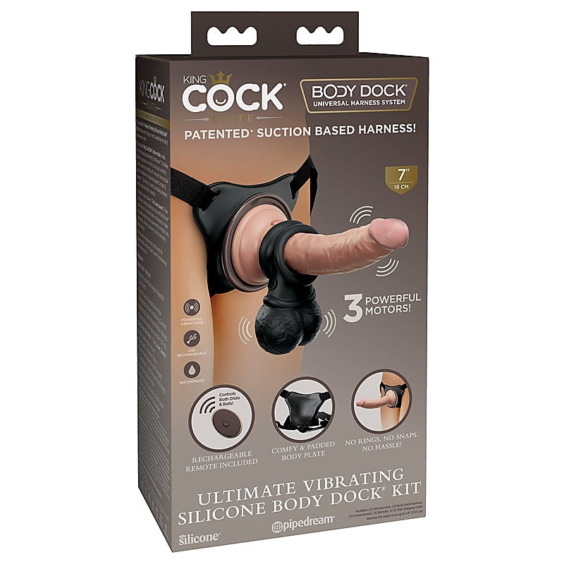 Pipedream Products King Cock Elite Ultimate Vibrating Silicone Body Dock Kit - Realistic Dildos
