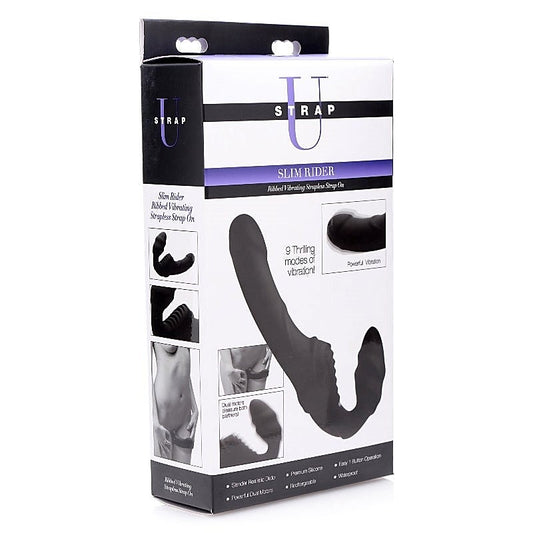 Slim Rider Ribbed Vibrating Silicone Strapless Strap On - Strap On Sextoys