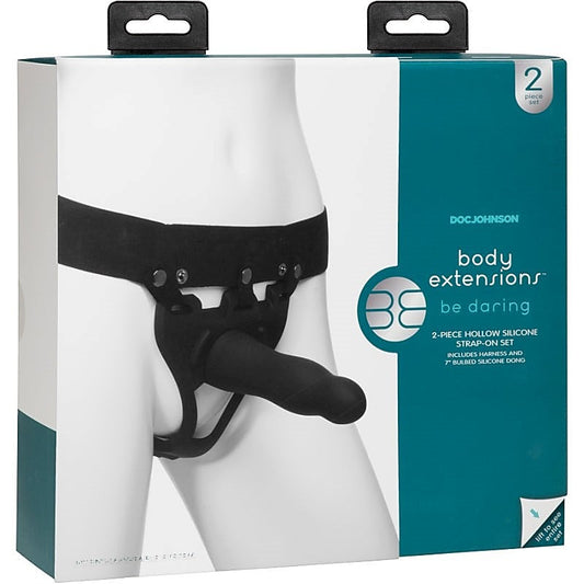 Be Daring 7in Bulbed Dong 2 Pc Hollow Silicone Strap-On Set - Strap On Sextoys