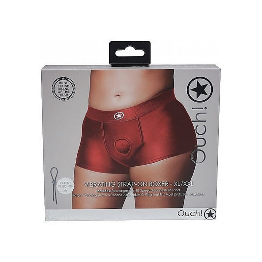 Radiant Red Vibrating Strap-on Boxer by Shots Toys - Strap On Sextoys