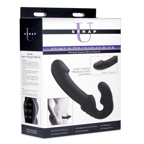 XR Brands Strap U Evoke Rechargeable Vibrating Silicone Strap On Dildo - Strap On Sextoys