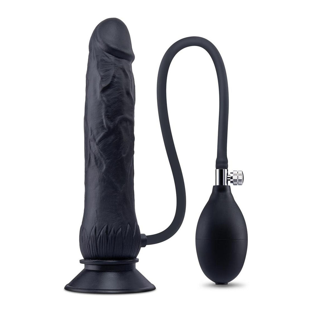 Xgen Size Up Realistic Inflatable Dildo with Balls Black Pump Control - - Inflatable Dildos and Vibrators