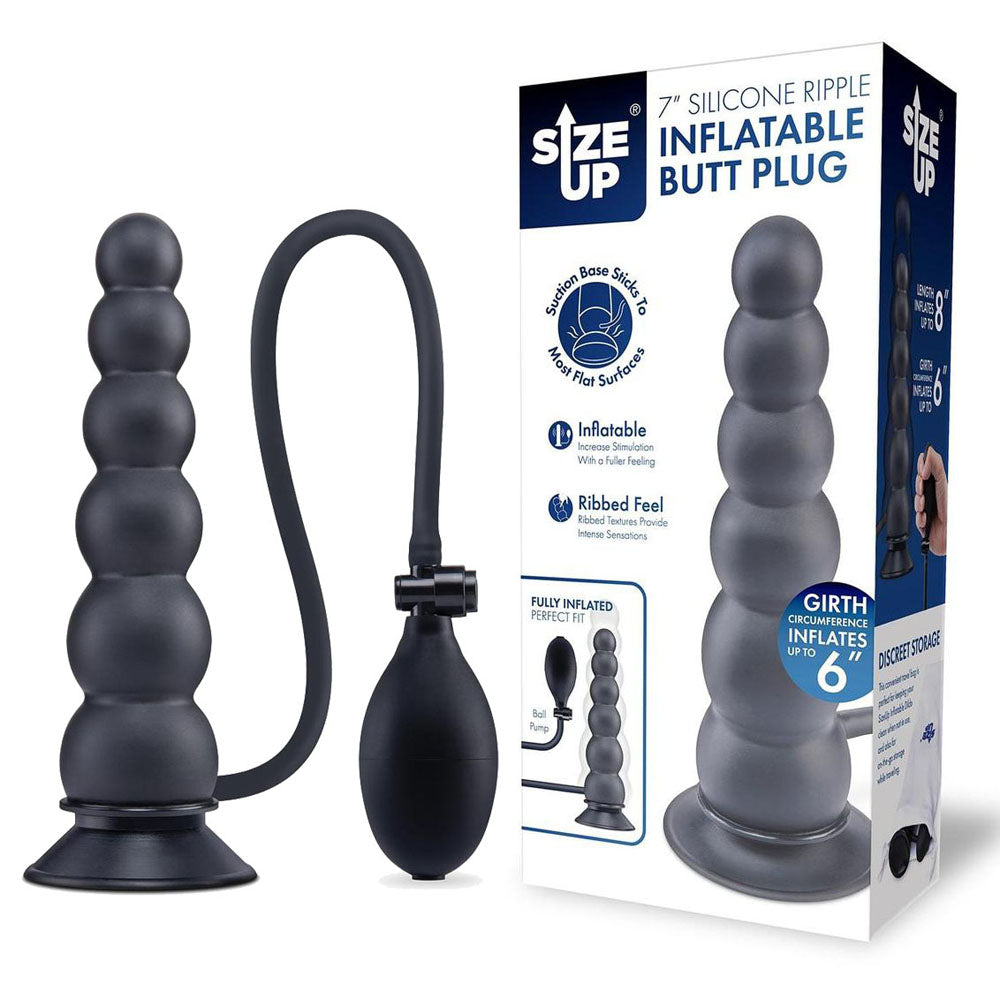 Xgen Size Up Ripple Inflatable Butt Plug Black with Pump Control - - Butt Plugs