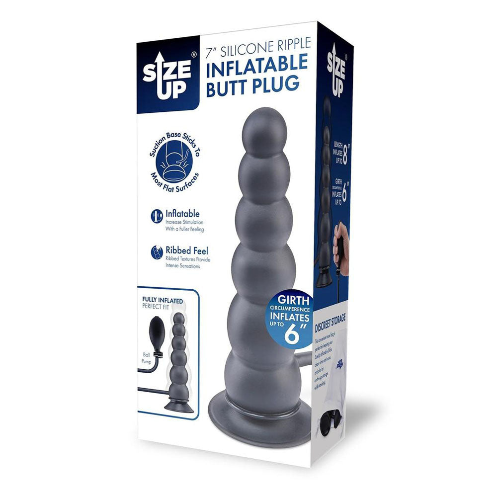 Xgen Size Up Ripple Inflatable Butt Plug Black with Pump Control - - Butt Plugs