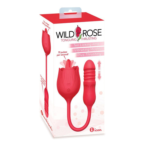 Icon Brands Wild Rose Lick & Thrust Clitoral Vibrator Dual Action - Clit Ticklers and Pulsators
