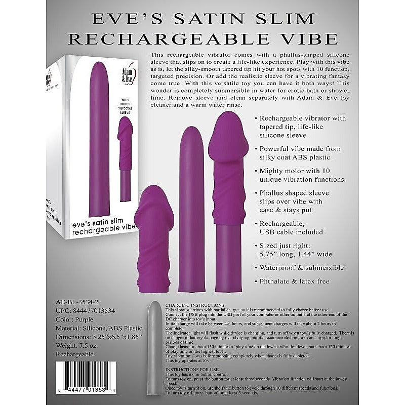Eve's Satin Slim Rechargeable Vibe by Adam & Eve - Personal Massagers