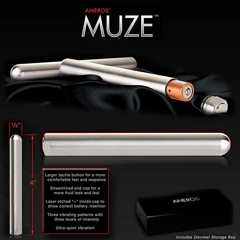 Aneros All Muze Stainless Steel Bullet Vibrator 4 Inch Ultra Quiet - Bullet Vibrators