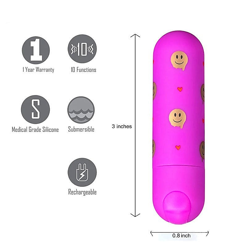 Maia Toys Giggly Emoji Bullet Vibrator 10 Vibrating Patterns for Clitoral - Bullet Vibrators
