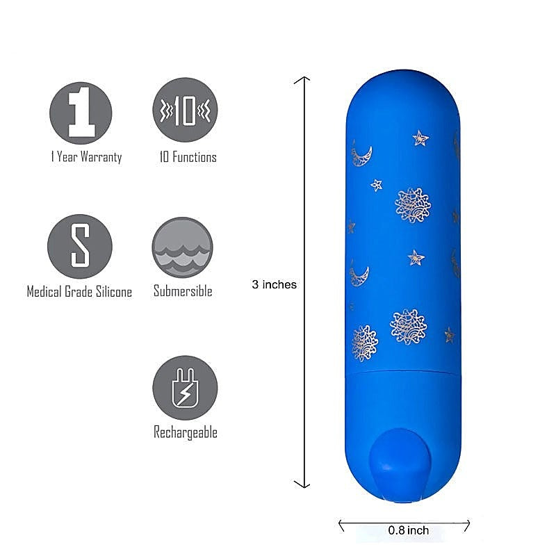 Maia Toys Luna Blue Rechargeable Bullet Vibrator with 10 Vibration Patterns - Bullet Vibrators