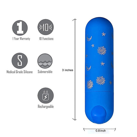 Maia Toys Luna Blue Rechargeable Bullet Vibrator with 10 Vibration Patterns - Bullet Vibrators
