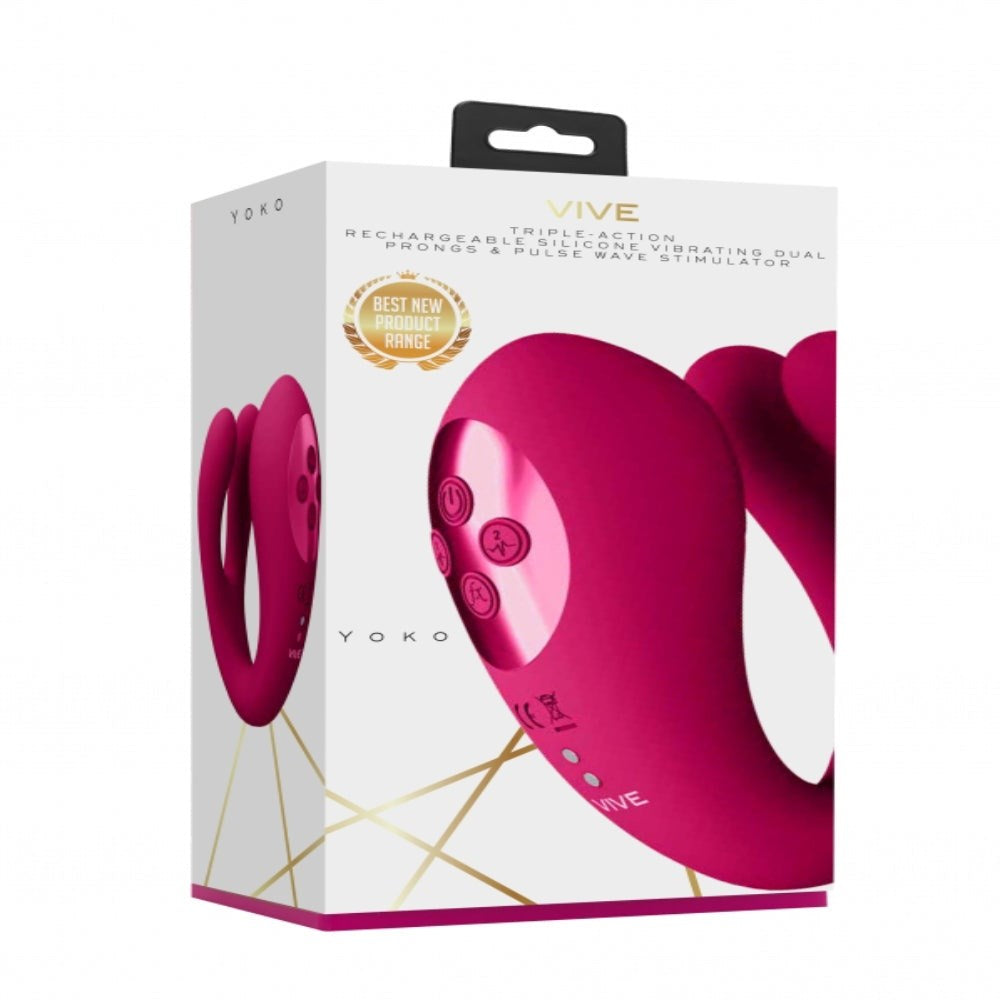 Shots Toys Yoko Triple Action Vibrator Dual Prongs with Clitoral Wave - - Clit Ticklers and Pulsators