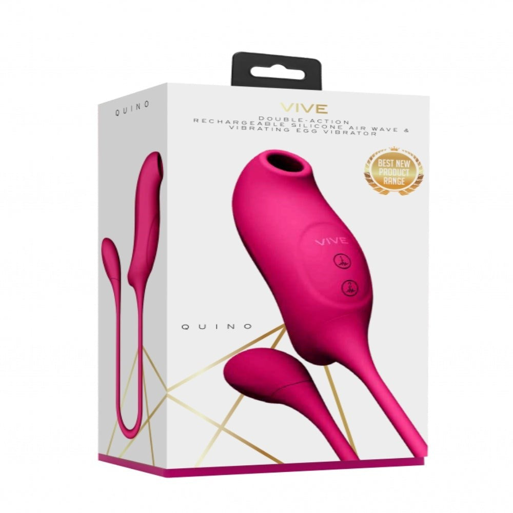 Shots Toys Quino Air Wave & Vibrating Egg Vibrator Dual Motor Tech - Pink - Clit Ticklers and Pulsators