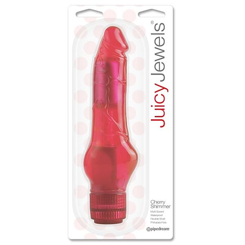 Juicy Jewels Cherry Shimmer Vibrating Dildo by Pipedream - Waterproof Vibrators
