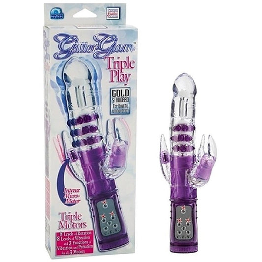 Glitter Glam Triple Play Rabbit Vibrator - Clit Ticklers and Pulsators