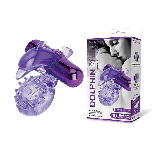 Rechargeable Dolphin Cock Ring with Ticklers - Vibrating Cock Rings
