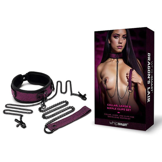 Dragons Lair Collar Leash & Nipple Clips by Xgen Products - Breast and Nipple Toys