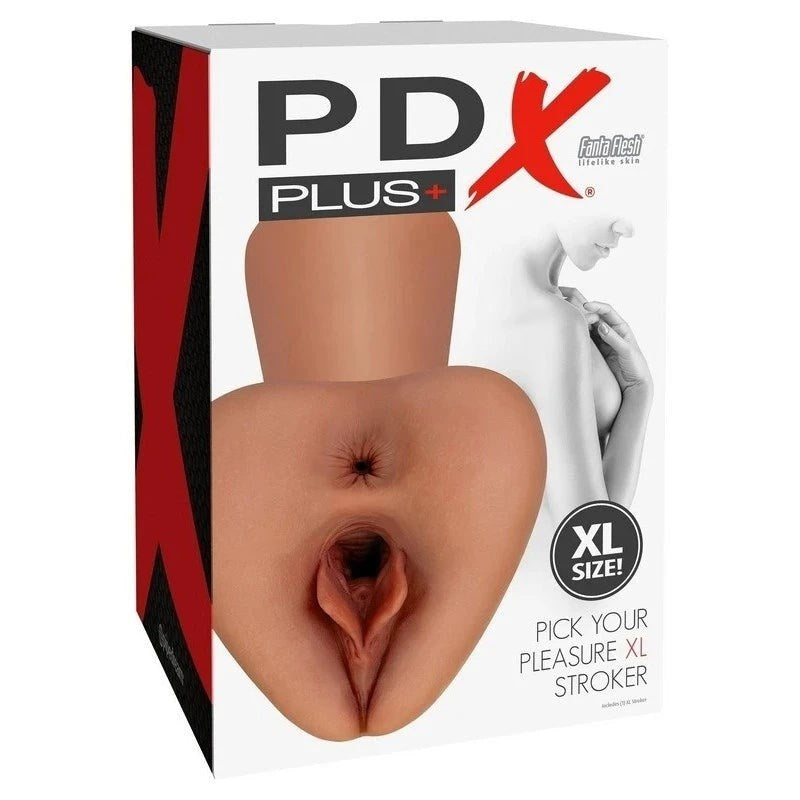 Pipedream Products PDX Plus Pick Your Pleasure Male Stroker XL Dual Entry - Brown - Realistic Butts And Vaginas