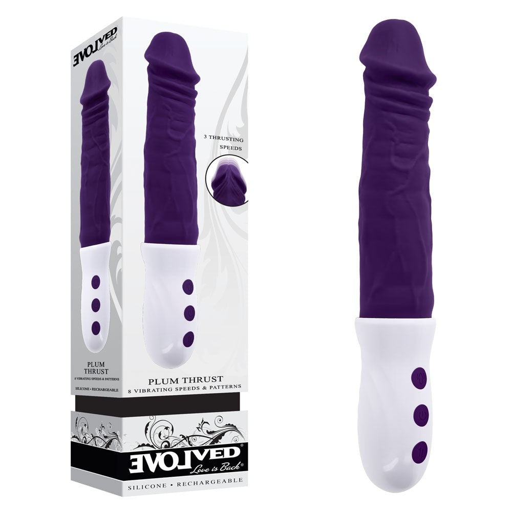 Evolved PLUM THRUST Rechargeable Vibrator with Dual Motor Thrusting Action - - Realistic Dildos