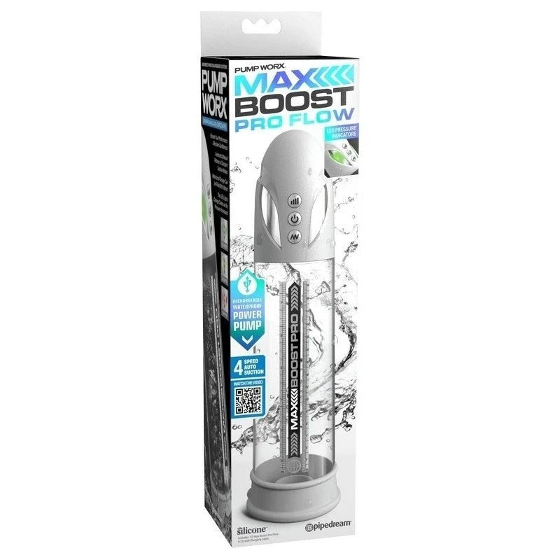 Pipedream Products Pump Worx Max Boost Pro Flow Penis Pump Advanced Suction - White - Realistic Butts And Vaginas