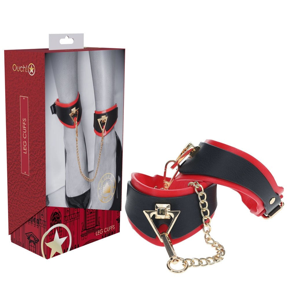 Shots Toys OUCH! MILAN Adjustable Leather Leg Cuffs Iridescent Hardware - - Cuffs and Restraints