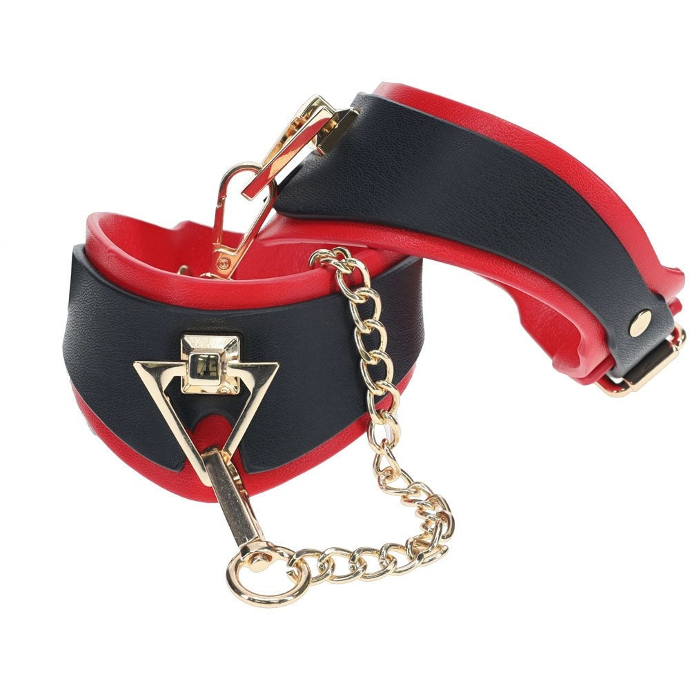 Shots Toys OUCH! MILAN Adjustable Leather Leg Cuffs Iridescent Hardware - - Cuffs and Restraints