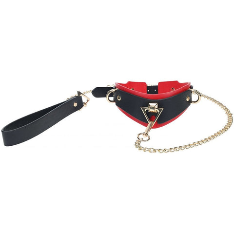 Shots Toys Luxurious Leather Fetish Collar & Leash with Iridescent Hardware - Bondage Kits