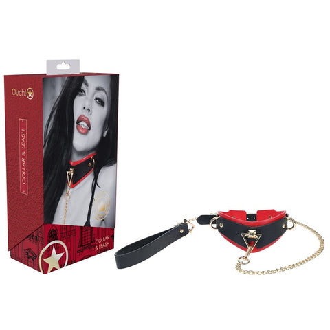 Shots Toys Luxurious Leather Fetish Collar & Leash with Iridescent Hardware - Bondage Kits